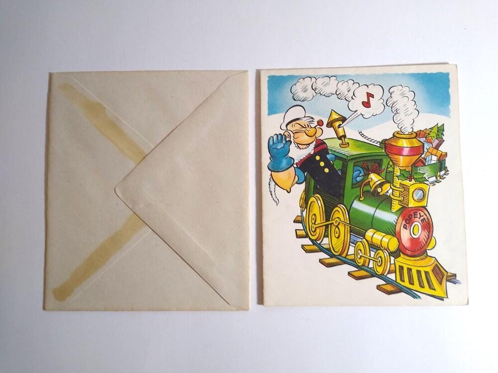 Popeye On Train Christmas Greeting Card Famous Comics Funnies 1951 King Features